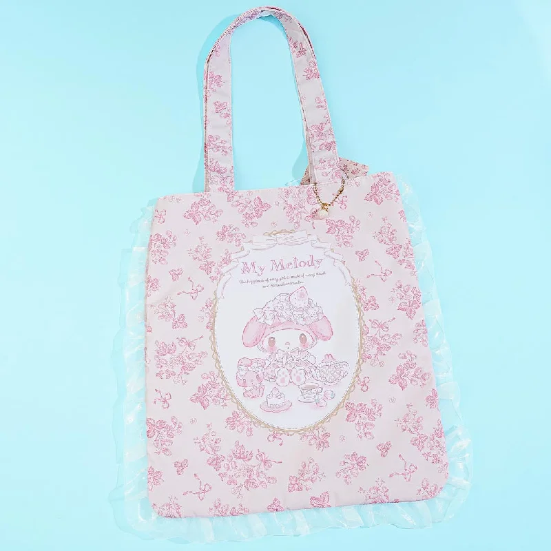 women's tote bag with custom branding -My Melody White Strawberry Tea Time Tote Bag