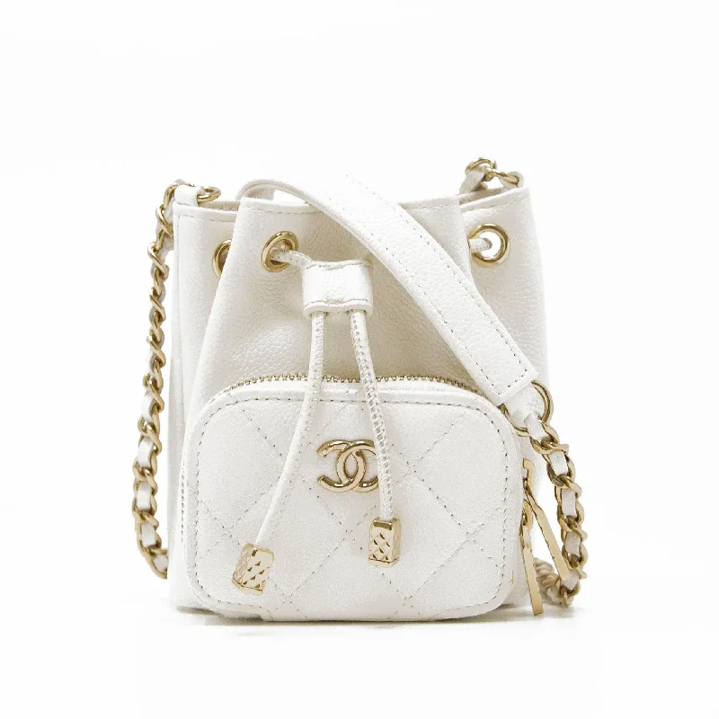 women's bucket bag with custom design -Chanel White Mini Pocket Bucket Bag