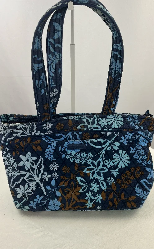 women's tote bag for smart office wear -Vera Bradley Women's Blue Brown Java Floral Tote Handbag Match Crossbody Purse