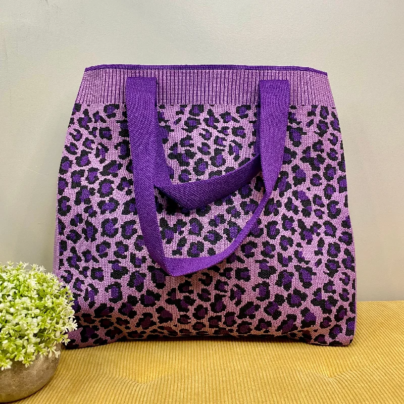 women's tote bag with luxury touch -Tote Sweater Bag - Animal Print - Purple