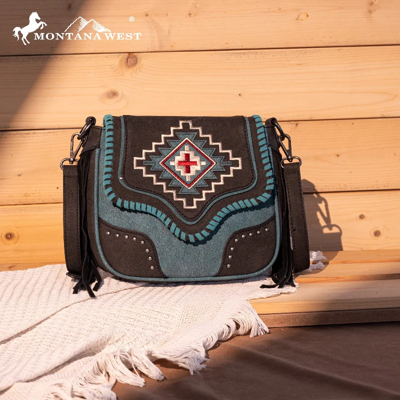 Ladies Crossbody Bag Modern Classic -MW1310-8360  Montana West Embroidered Azte Collection Crossbody