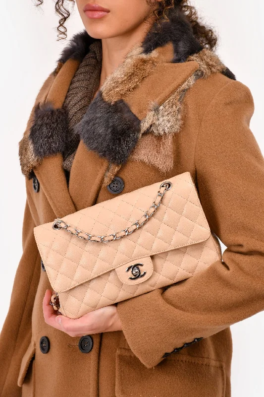 women's handbag with sleek modern closure -Pre-Loved Chanel™ 2010/11 Beige Caviar Medium Double Flap Shoulder Bag