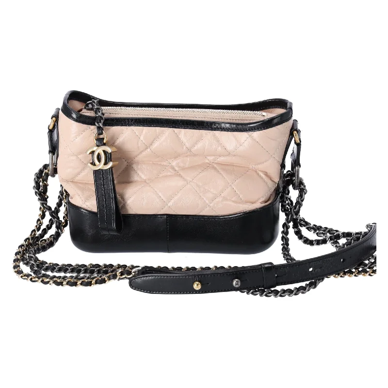 women's dumpling bag with modern design -Chanel Small Gabrielle Hobo Bag Black Tan Beige Aged Calfskin Quilted Leather