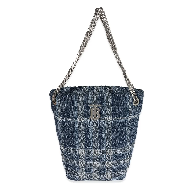 women's bucket bag with detailed craftsmanship -BURBERRY Blue Denim Small Lola Bucket Bag