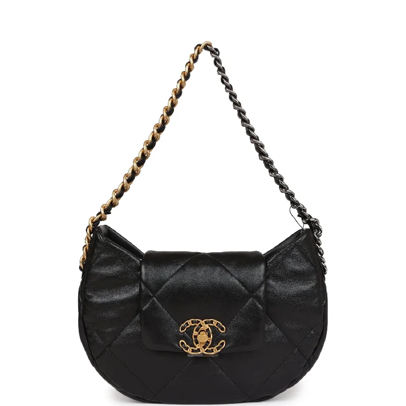 women's dumpling bag with elegant charm -Chanel 19 Hobo Bag Black Lambskin Mixed Metal Hardware