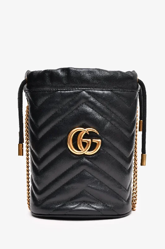 women's handbag with elegant fabric finish -Gucci Black Leather Marmont Drawstring Mini Bucket Bag