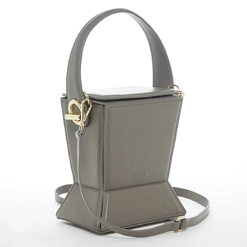 women's bucket bag trendy -Amber Leather Bucket Bag Gray