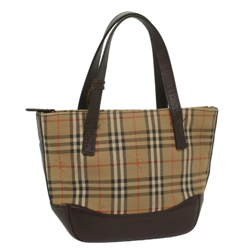 BURBERRY Nova Check Hand Bag Nylon Canvas Beige Auth ep1964