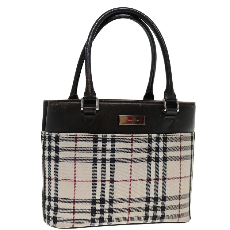 BURBERRY Nova Check Hand Bag Canvas Beige Dark Brown Auth 71231