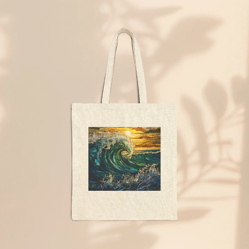 women's tote bag for gym -Cotton Canvas Tote Bag - Ocean Waves