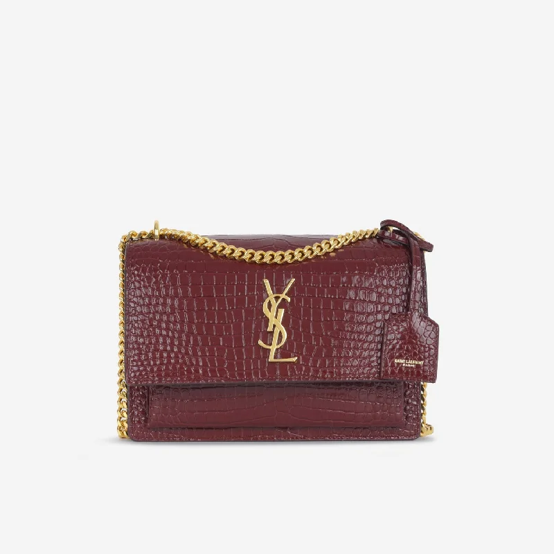 women's handbag with bold strap details -Saint Laurent Saint Laurent - Sunset Medium - Burgundy Croc Embossed GHW