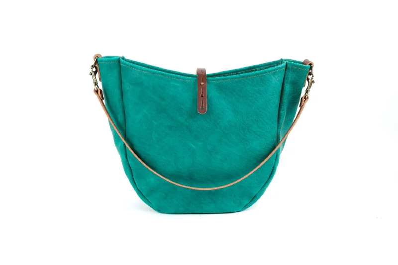 women's dumpling bag with trendy strap -CELESTE LEATHER HOBO BAG - LARGE - PINE GREEN BISON