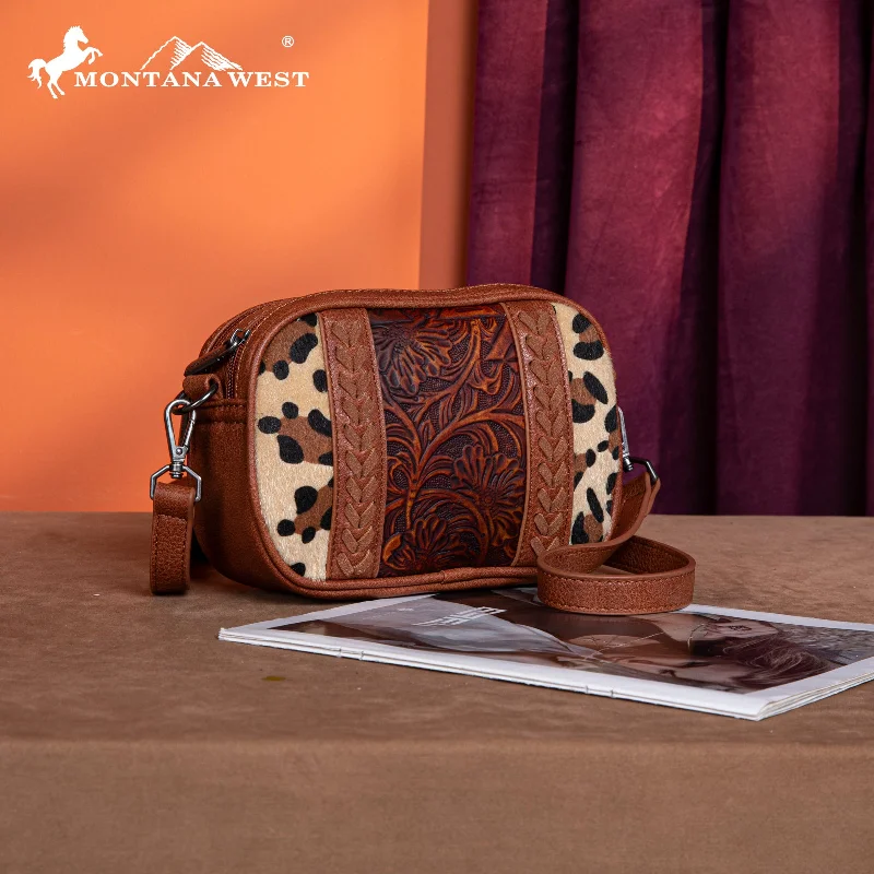 Ladies Crossbody Bag Sleek Canvas -MW1318-8365 Montana West Tooled Collection Crossbody - Leopard