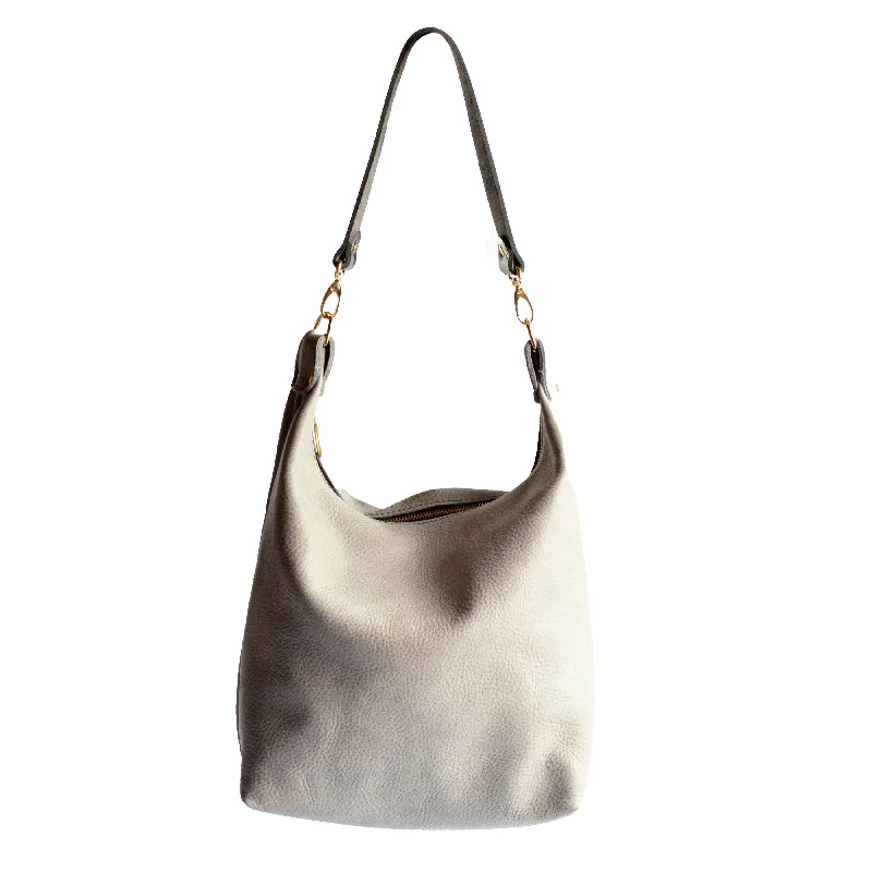 women's bucket bag with neutral colors -Leather BUCKET Crossbody Bag - Grey Leather