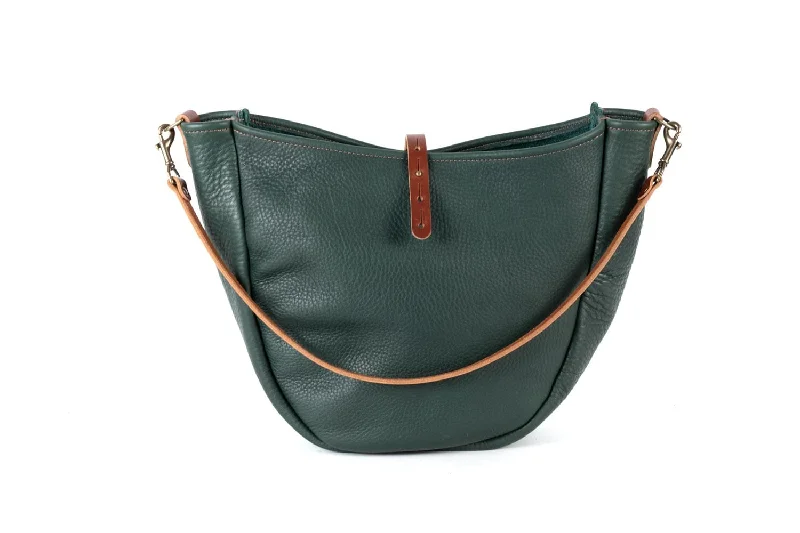 women's dumpling bag with elegant finish -CELESTE LEATHER HOBO BAG - LARGE - FOREST GREEN