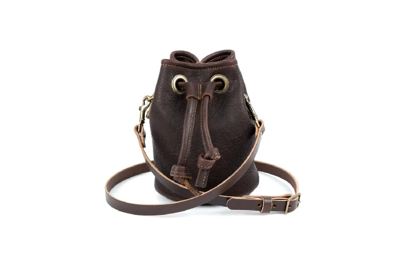 women's bucket bag with elegant lines -LEATHER BUCKET BAG - SMALL - MOCHA