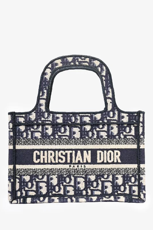 women's handbag with unique handle style -Christian Dior 2020 Blue Oblique Mini Book Tote