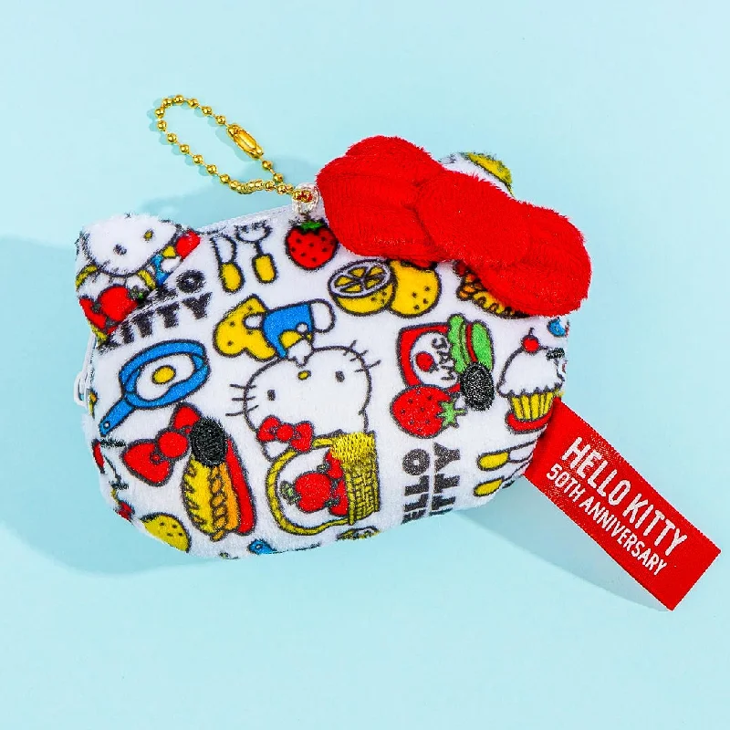 women's wallet with crossbody strap -Hello Kitty 50th Anniversary Fluffy Coin Purse