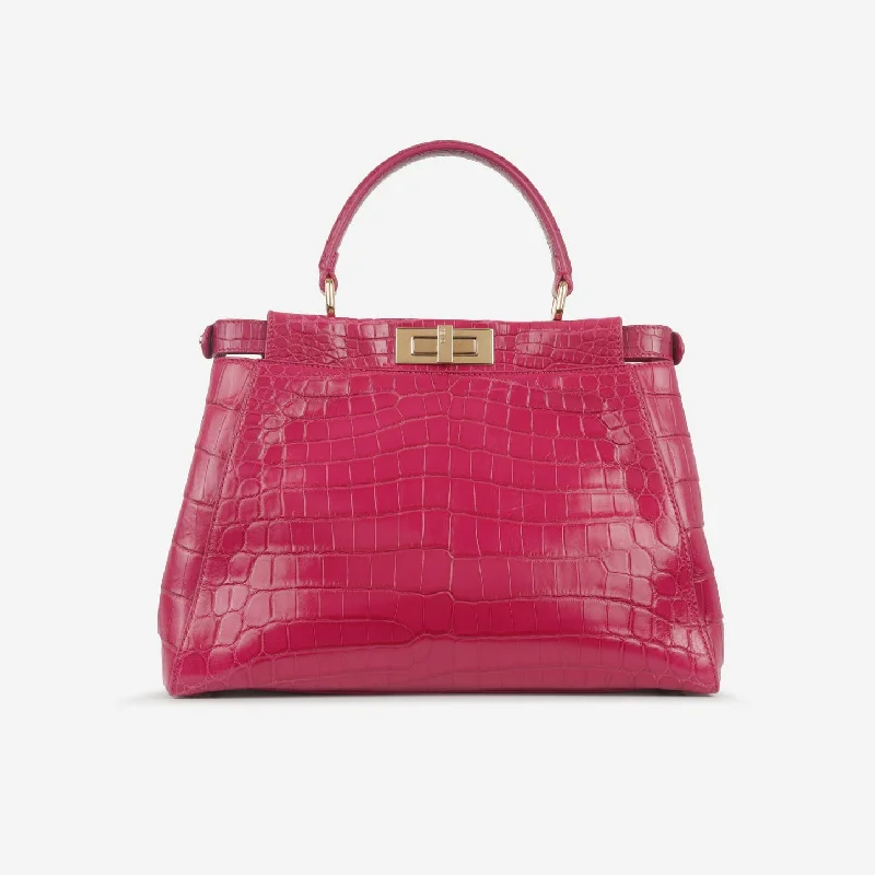 women's handbag with sleek and compact look -Fendi Fendi - Large Peekaboo GHW - Hot Pink Crocodile GHW - Pre-Loved