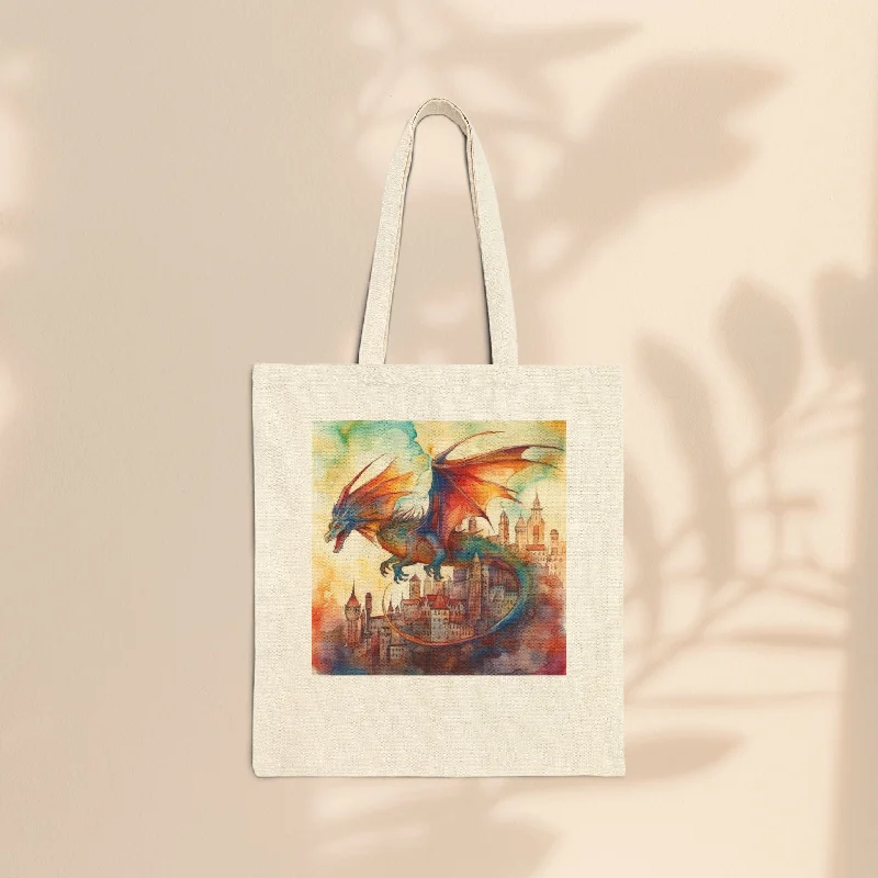 women's tote bag with fashion-forward materials -Cotton Canvas Tote Bag - Dragon Over City