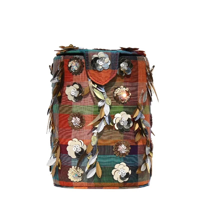 women's bucket bag with faux fur accent -Madras Bucket Bag