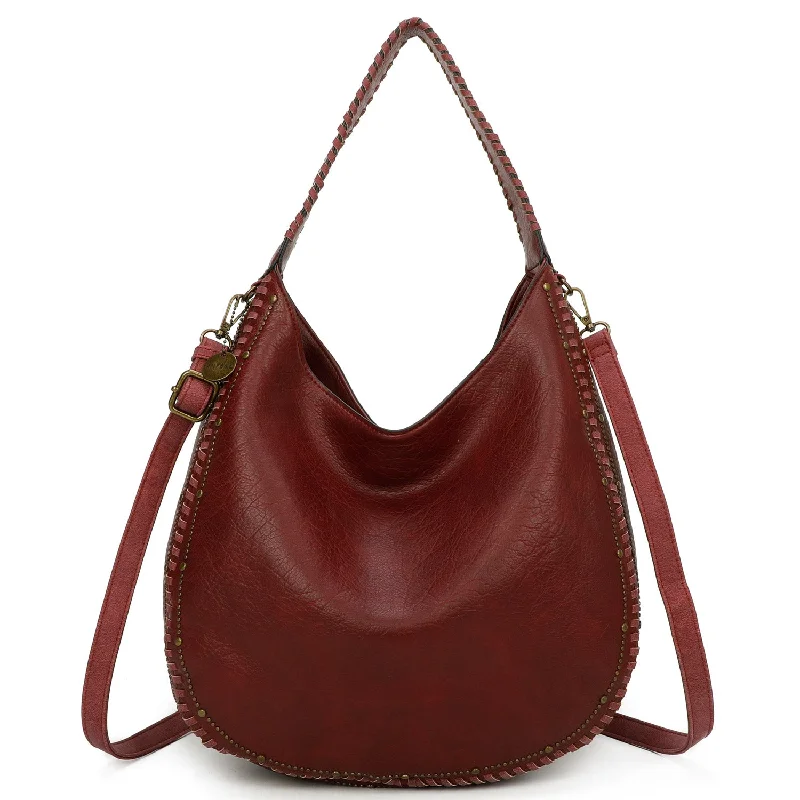 women's dumpling bag with chic metal rings -Memphis Hobo - Burgundy