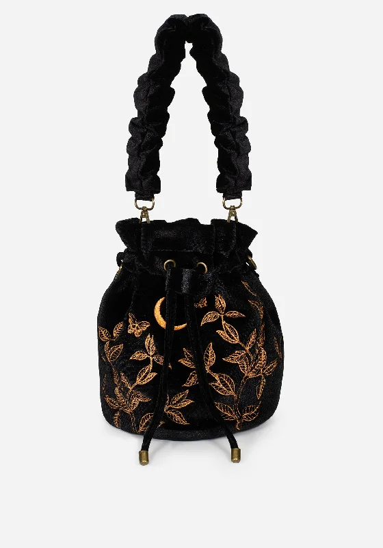 women's bucket bag with adjustable leather straps -Instar Butterfly Embroidered Bucket Bag