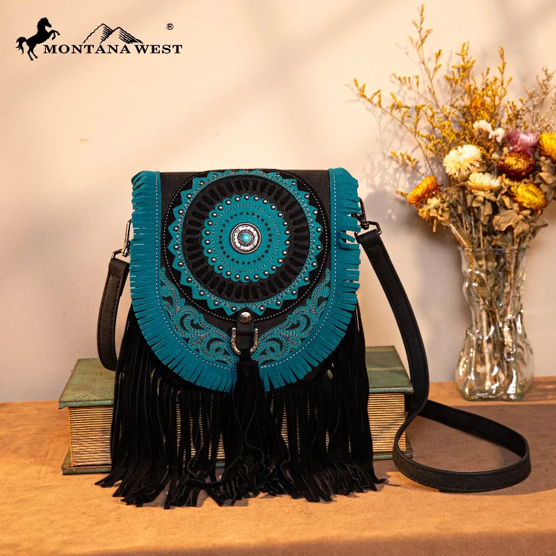 Ladies Crossbody Bag Work Companion -MW1291-8360 Montana West Concho Fringe Collection Saddle Bag/Crossbody