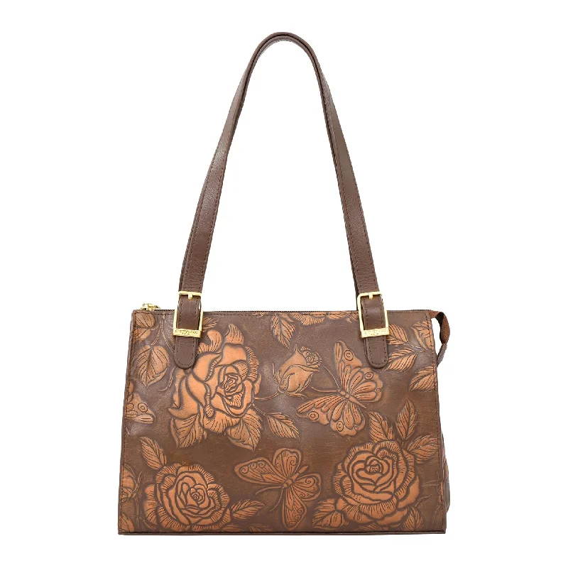 women's tote bag with fun print designs -Hand Painted Rose-Embossed Shopper Tote