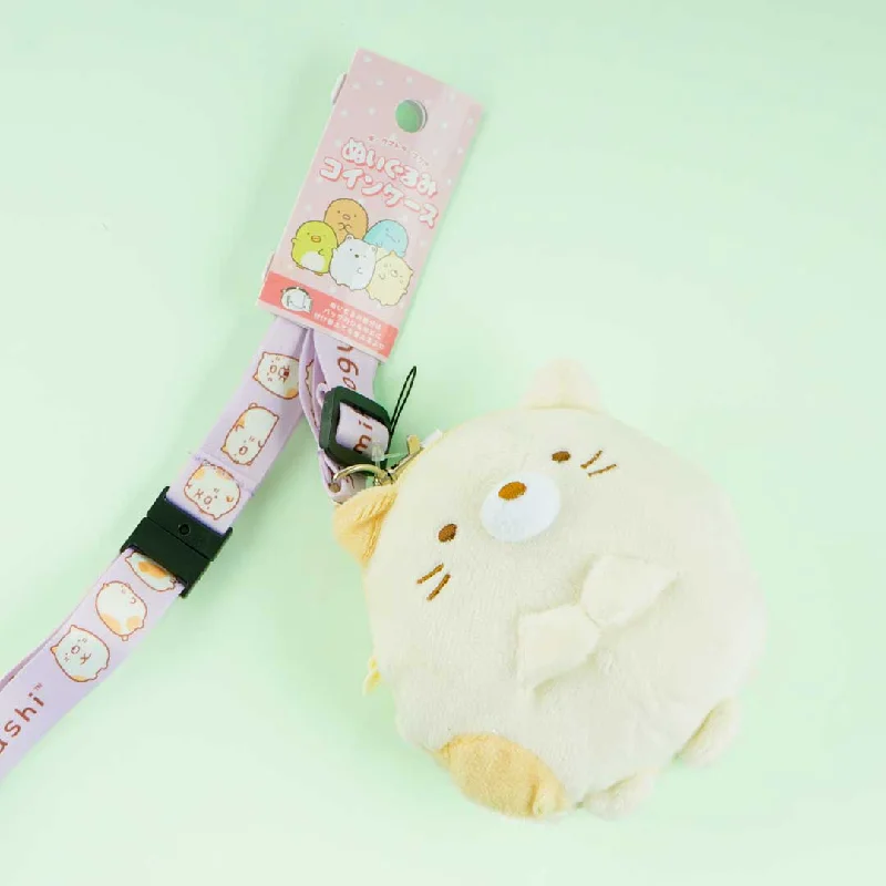 women's wallet with practical features -Sumikko Gurashi Fluffy Coin Purse With Neck Strap - Neko