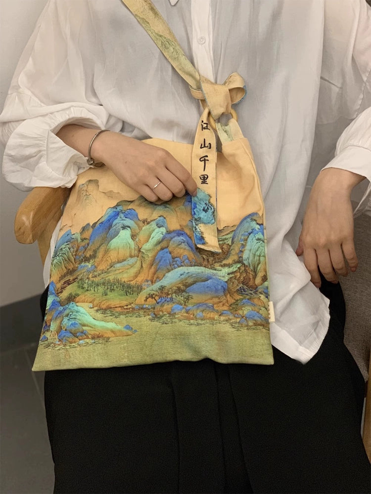 women's tote bag for casual outings -Qianli Jiangshan 千里江山 Thousand Mountains Painting Tote Bag