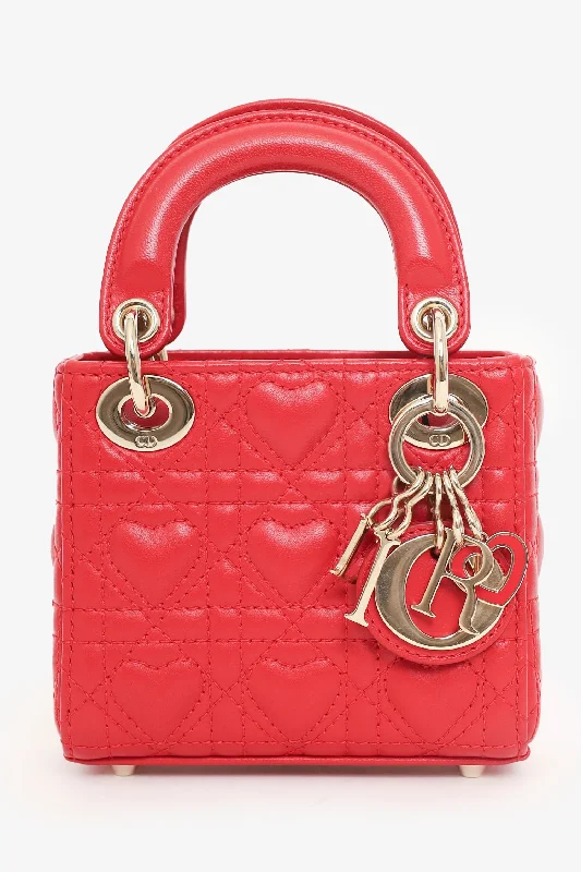 women's handbag with chic faux leather -Christian Dior 2021 Red Leather Micro Lady Dior