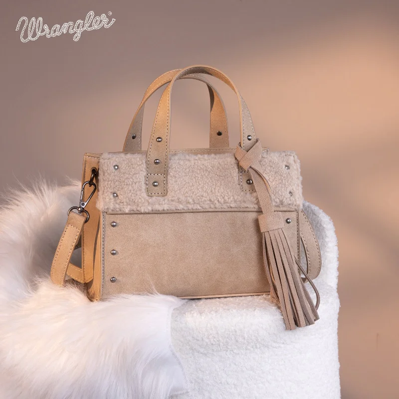 women's tote bag with refined stitching -WG160-6011  Wrangler Sherpa Tote Crossbody - Khaki