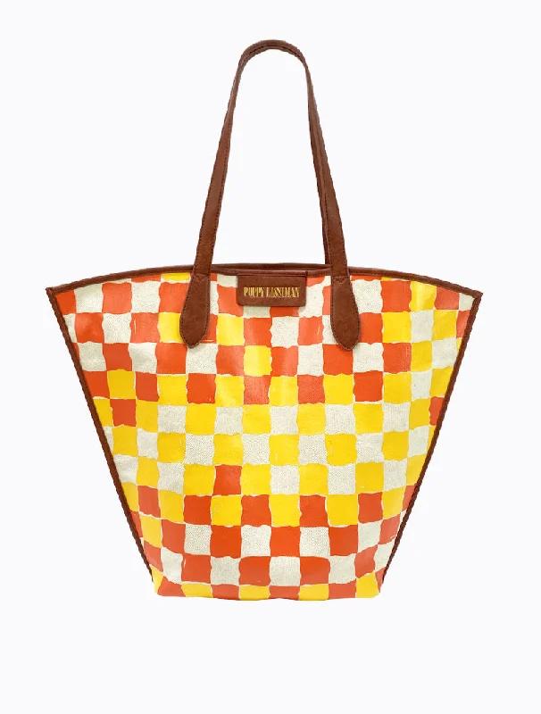 women's tote bag with geometric pattern -Lio Tote - Red/Yolk