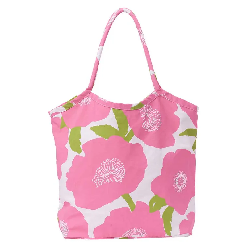 women's bucket bag with expandable base -Poppies Pink Bucket Bag