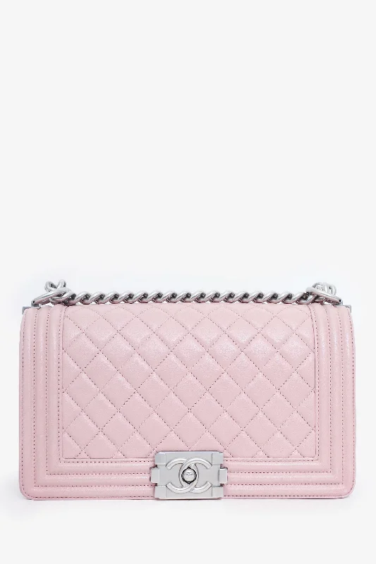 women's handbag with luxurious texture -Chanel 2014-15 Pink Quilted Leather Medium Boy Bag