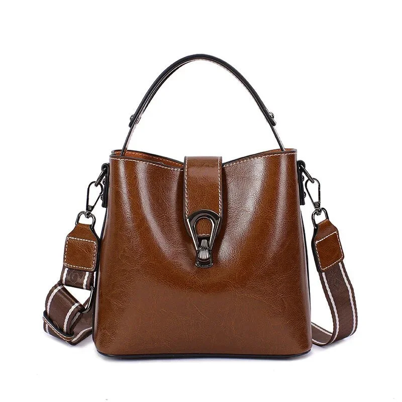 women's bucket bag for perfect mix of style and function -Real Oil Wax Leather Bucket Bag