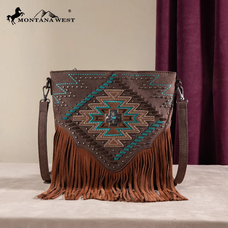 Ladies Crossbody Bag Bright Leather -MW1315G-9360  Montana West Embroidered Aztec Collection Concealed Carry Crossbody - Coffee